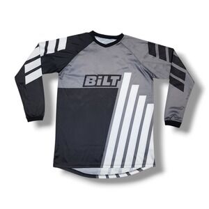BILT Gray/Black/White Long Sleeve V-Neck Motocross Cycling BMX Jersey Youth XL